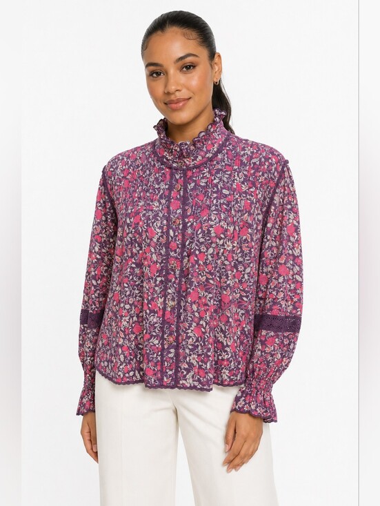 FARM Rio Tops - NWT Farm Rio Chelsea Garden Purple Floral Cotton Lace Blouse Size M